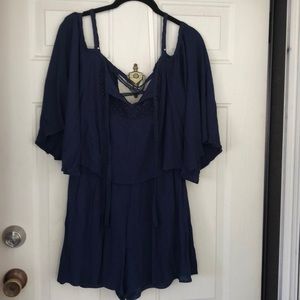 Fashion on Earth Romper Navy Crinkled Material